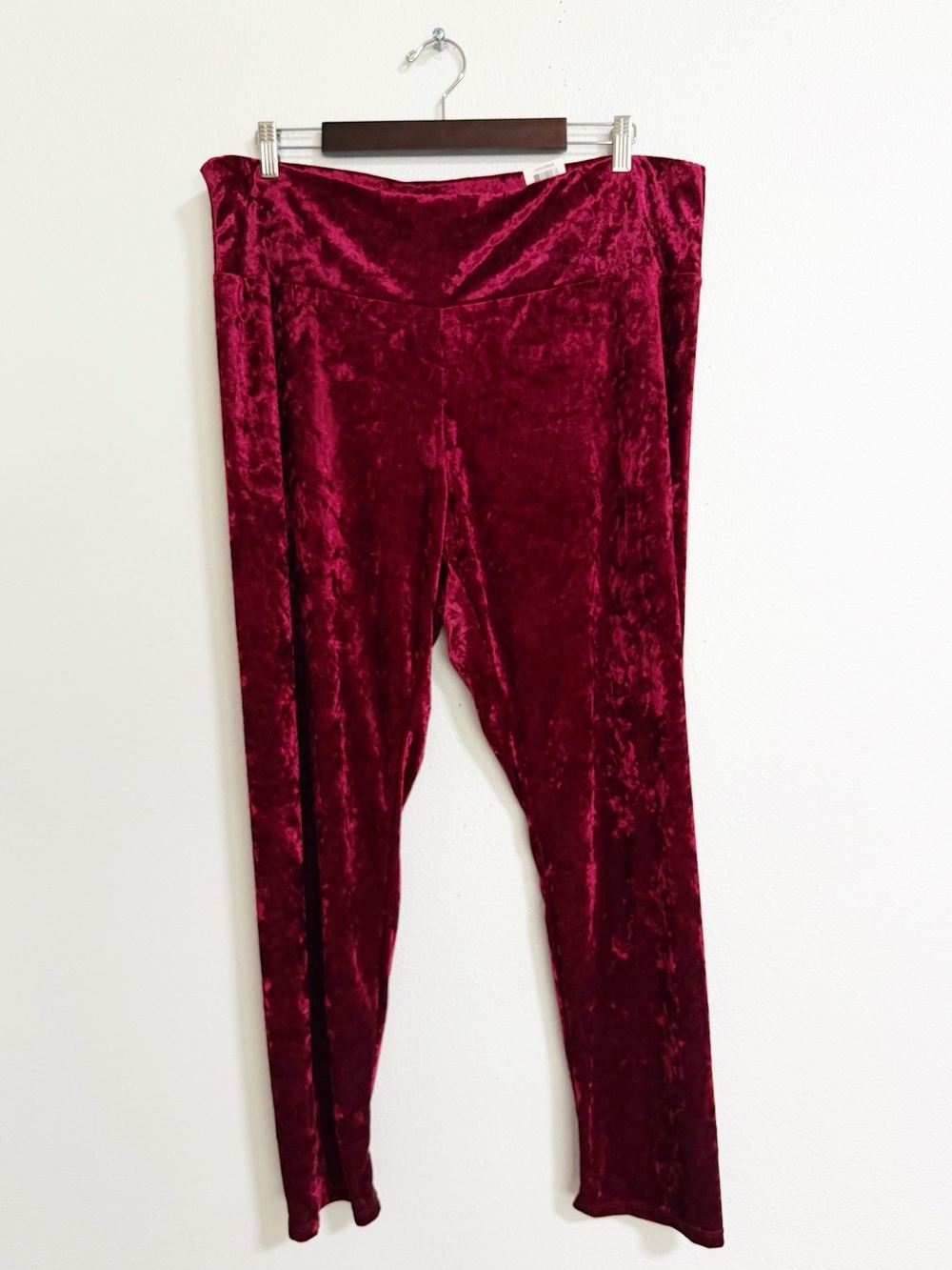 NEW INC Crushed Velvet Leggings Wine Red Size XXXL